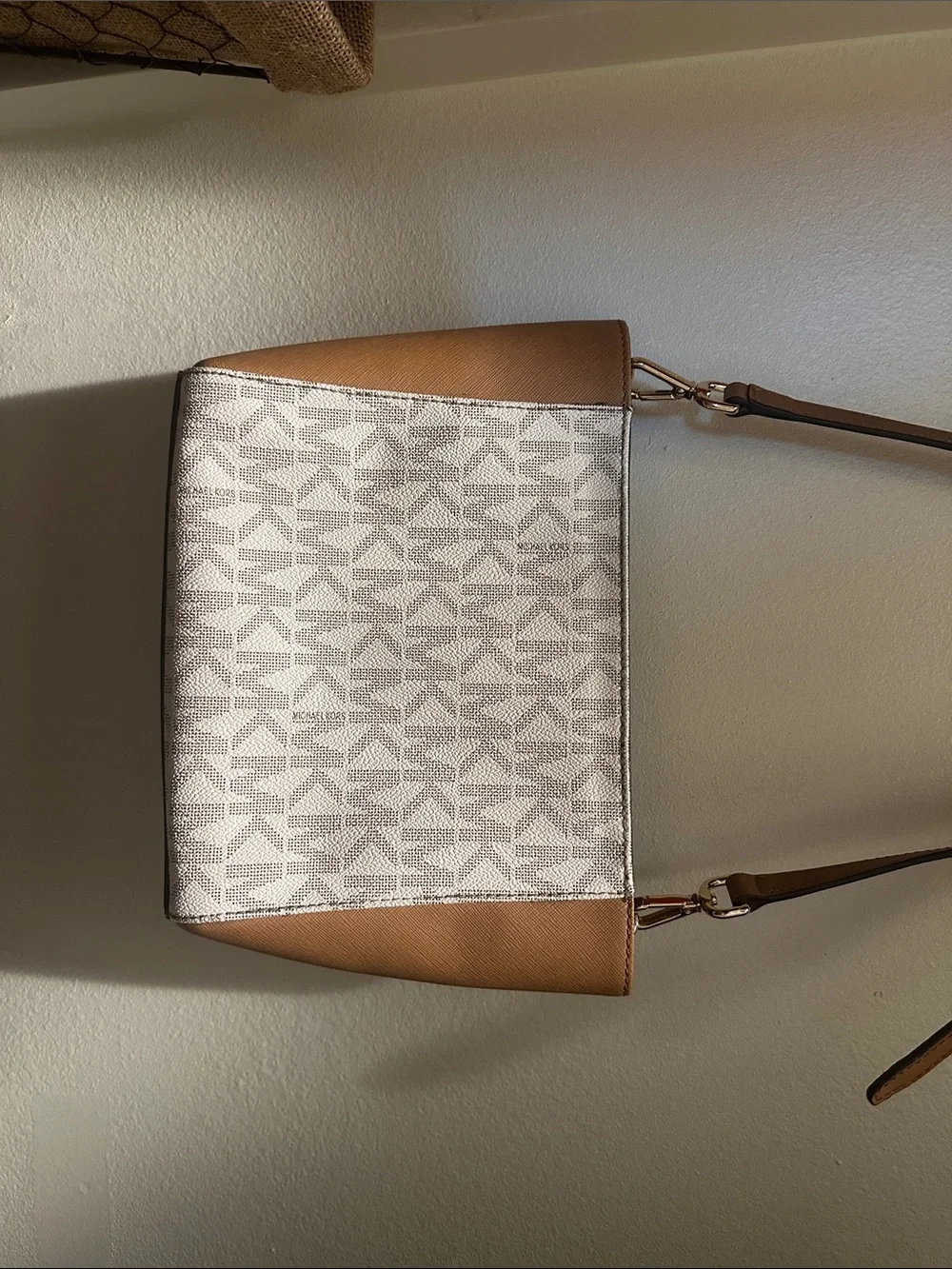 Michael Kors Tan and White Logo Crossbody Bag